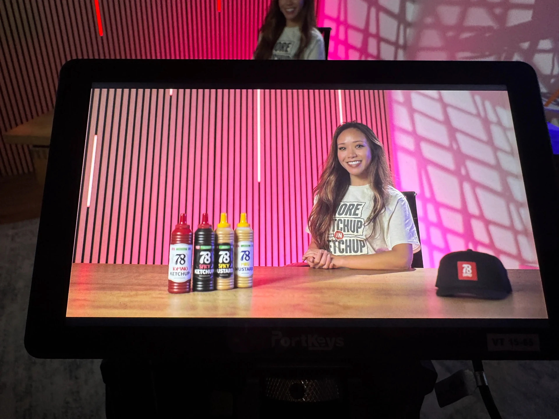Director monitor showing a brand shoot in progress at the Lobi Space studio in Chicago