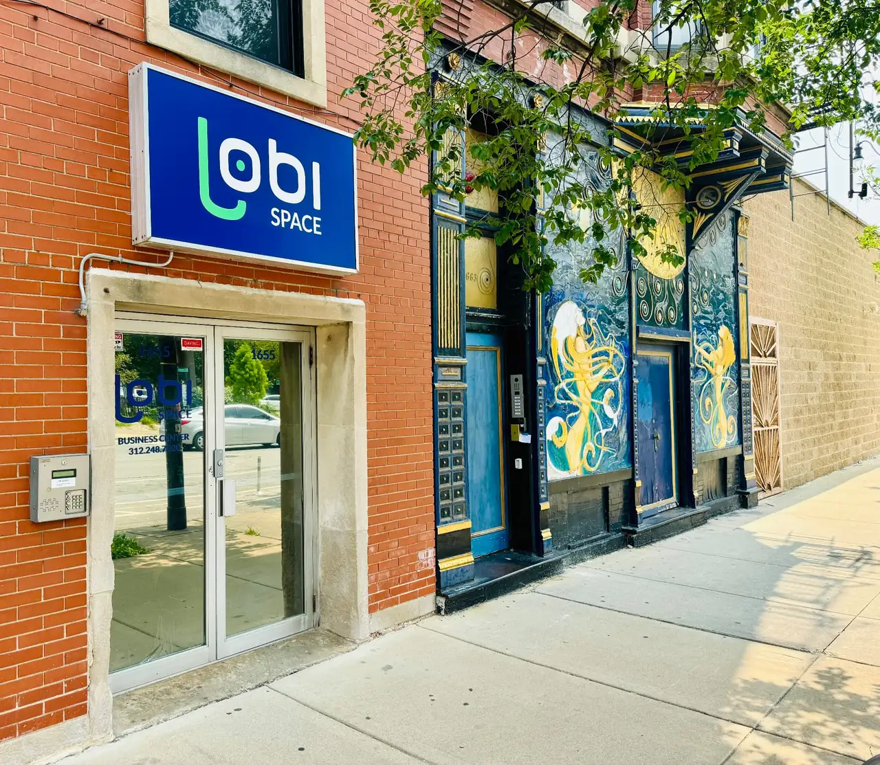 Lobi Space storefront and entrance at 1655 S Blue Island Ave in Chicago's Pilsen neighborhood