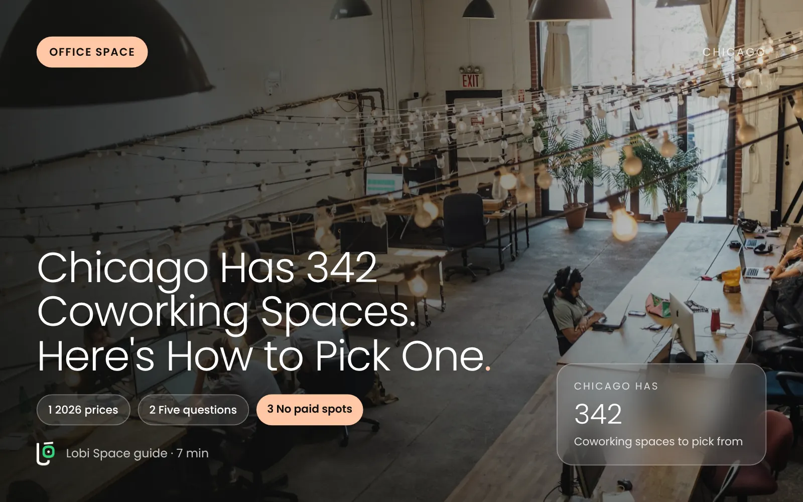 A busy coworking floor, with the key points: 2026 prices; Five questions; No paid spots.