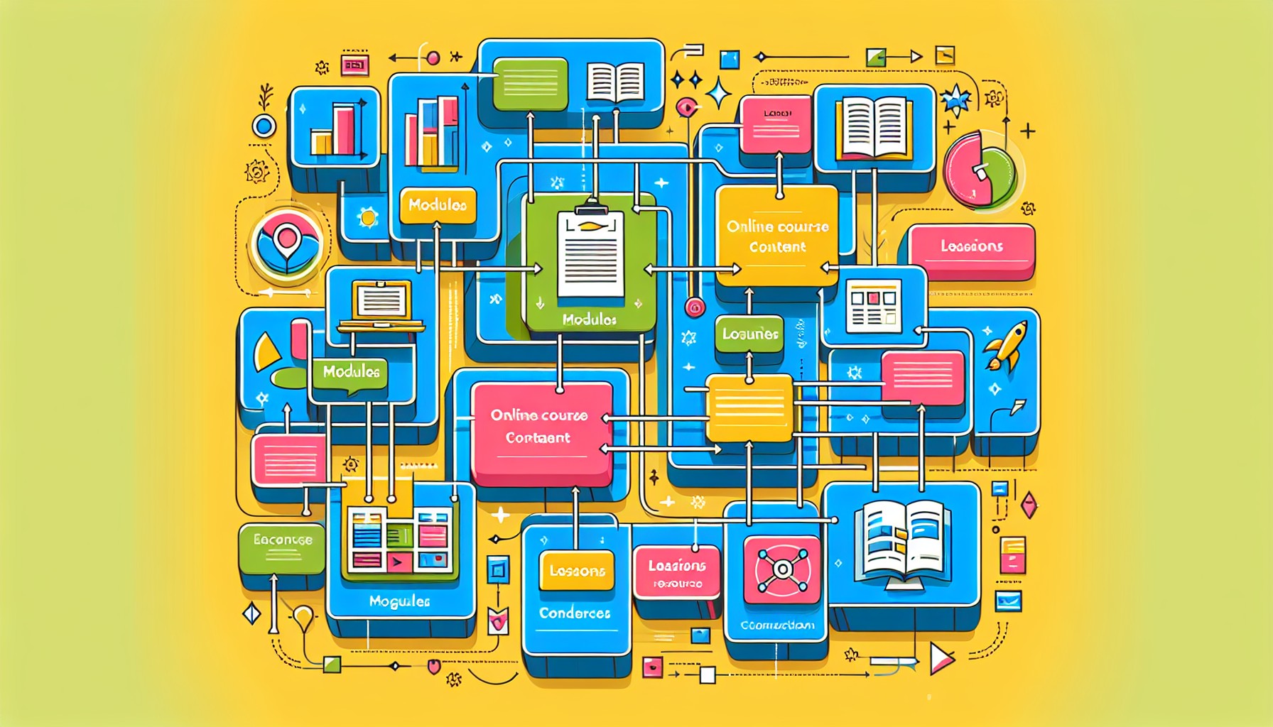 A diagram illustrating the outline of course content for an online course.